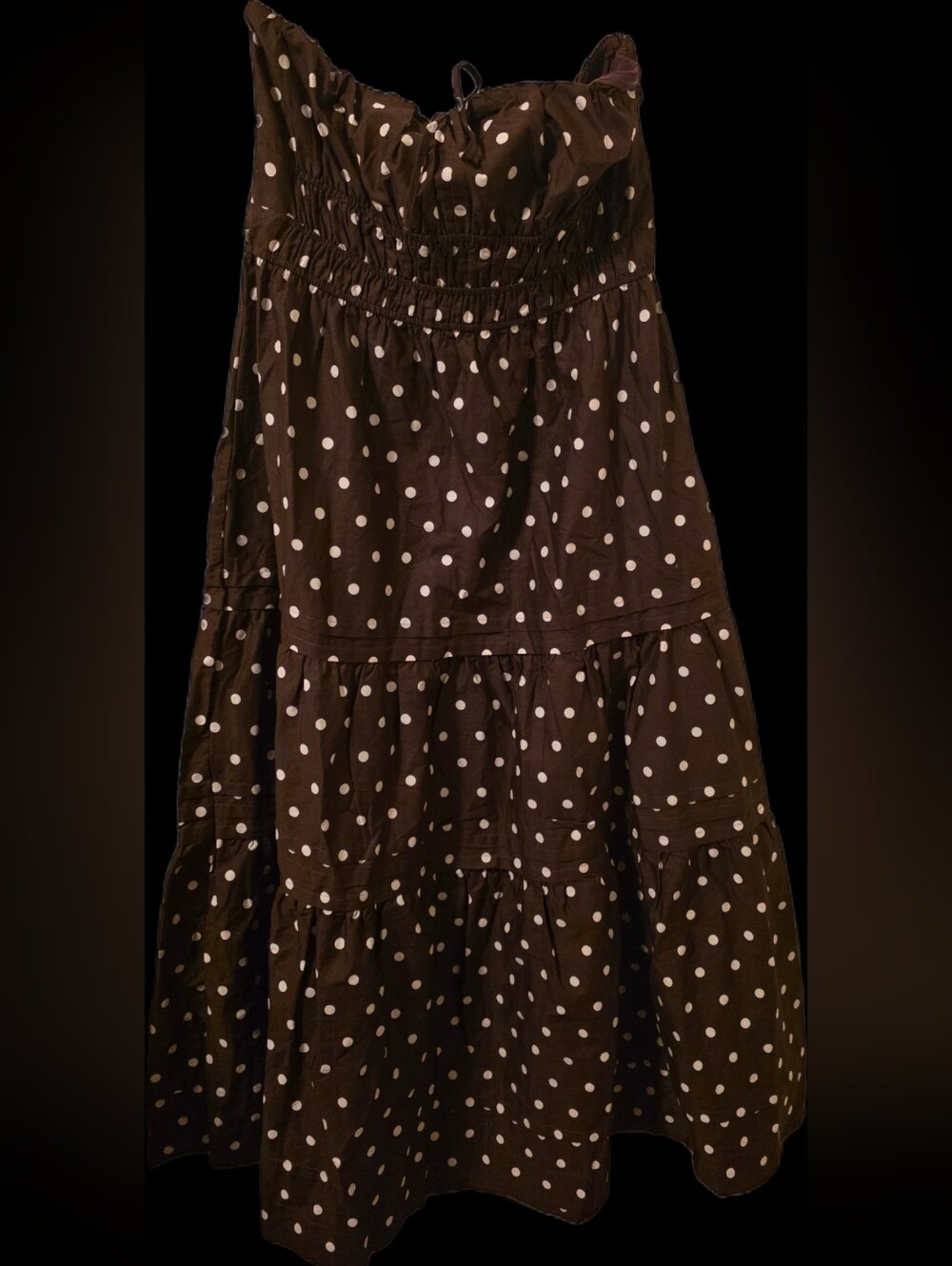 Altar'd State Brown Polka Dot Tiered Strapless Dress NWT